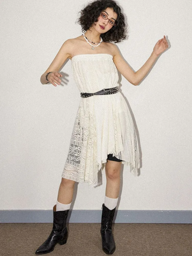 A-line lace splicing bustier hem loose design skirt【s0000008849】