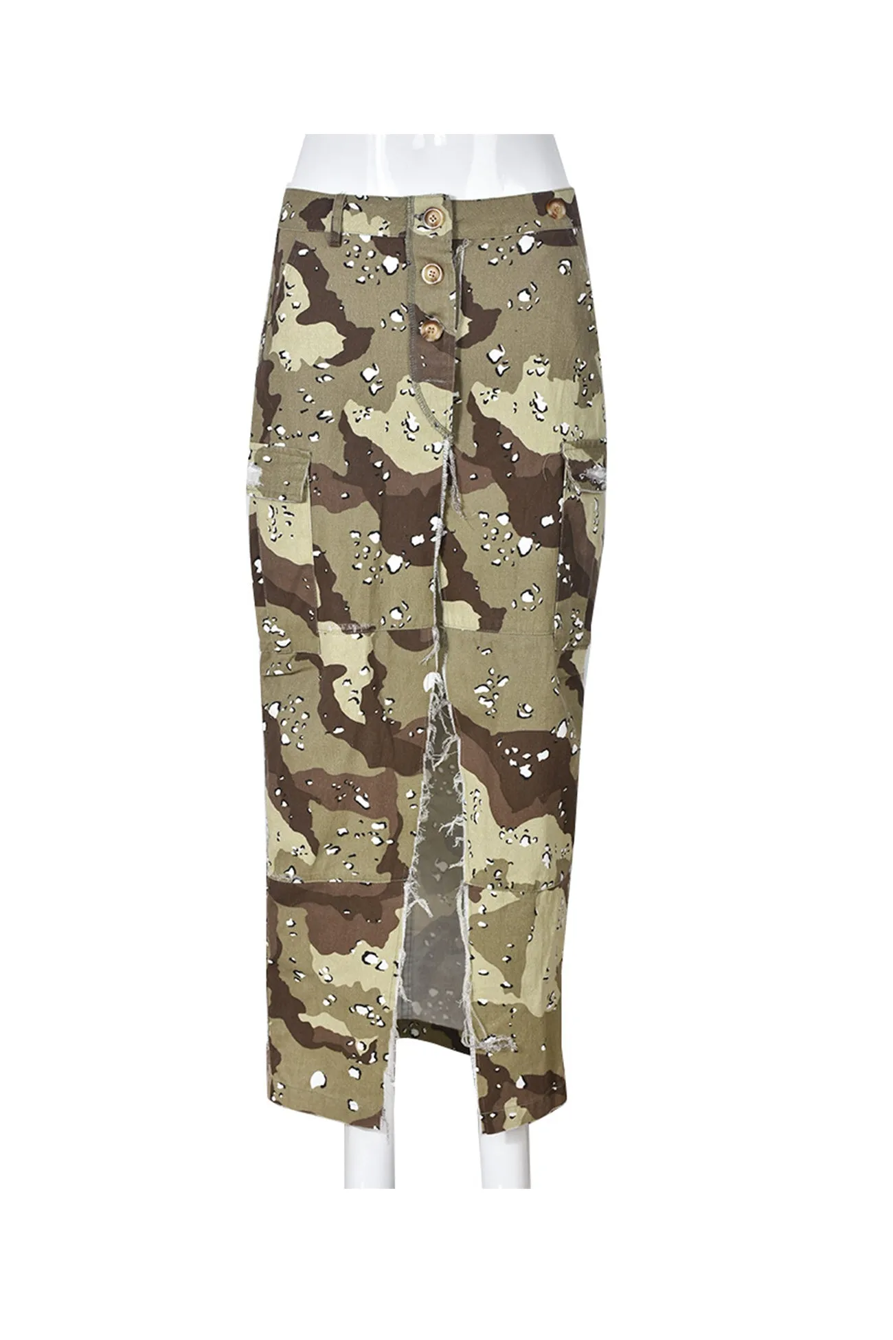 Camouflage Side Slit Midi Skirt