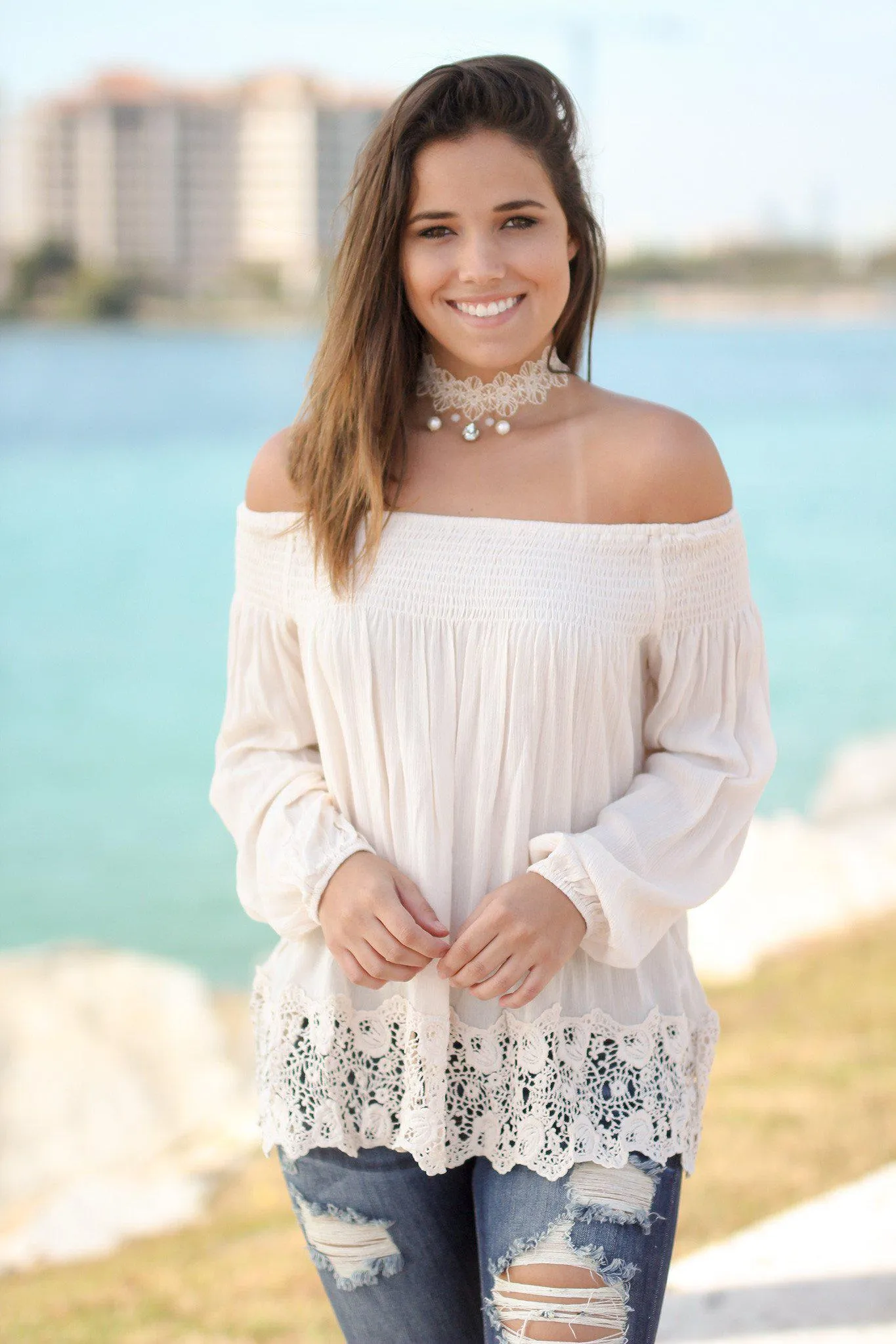 Cream Off Shoulder Top