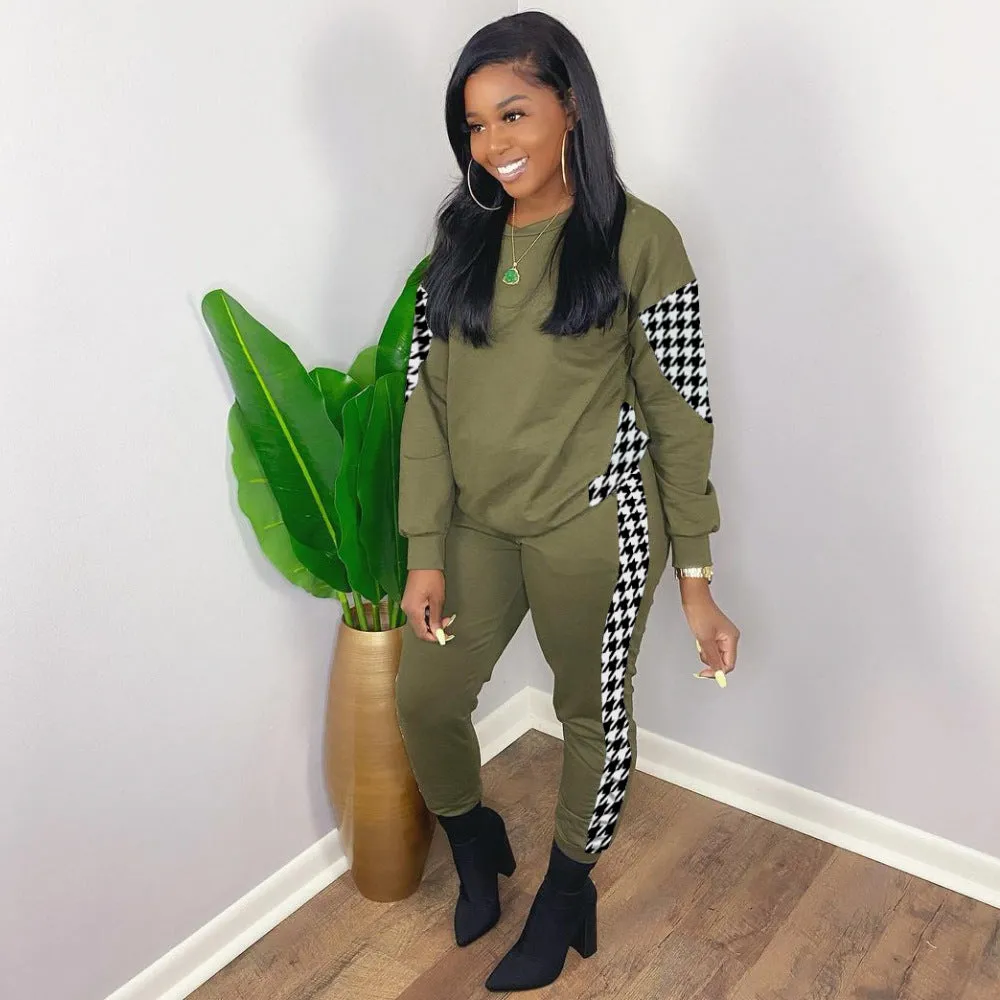 Fashion plaid splicing two-piece set AY3148