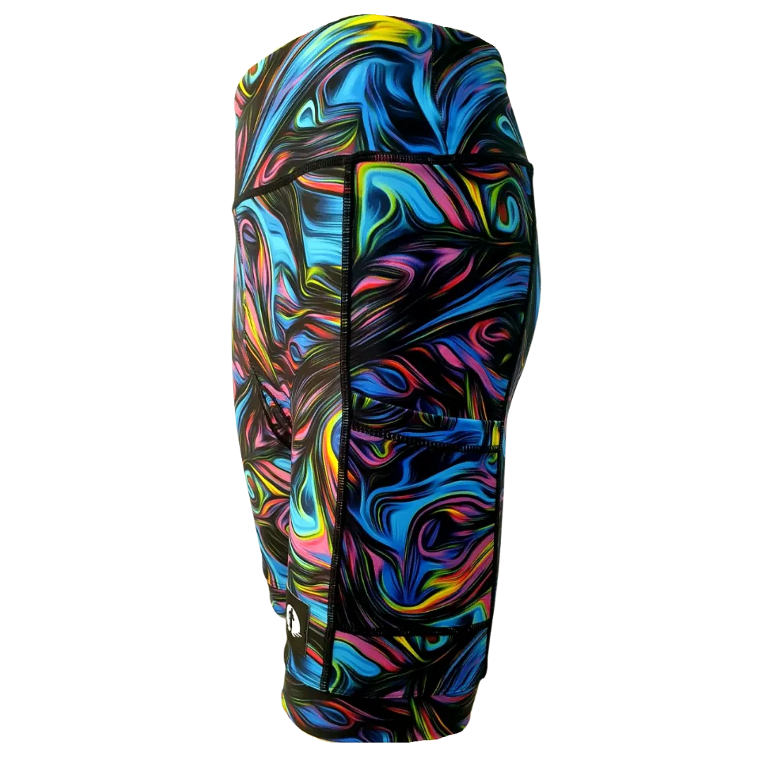 High Waist LADIES Cycling Shorts - Peacock Marble