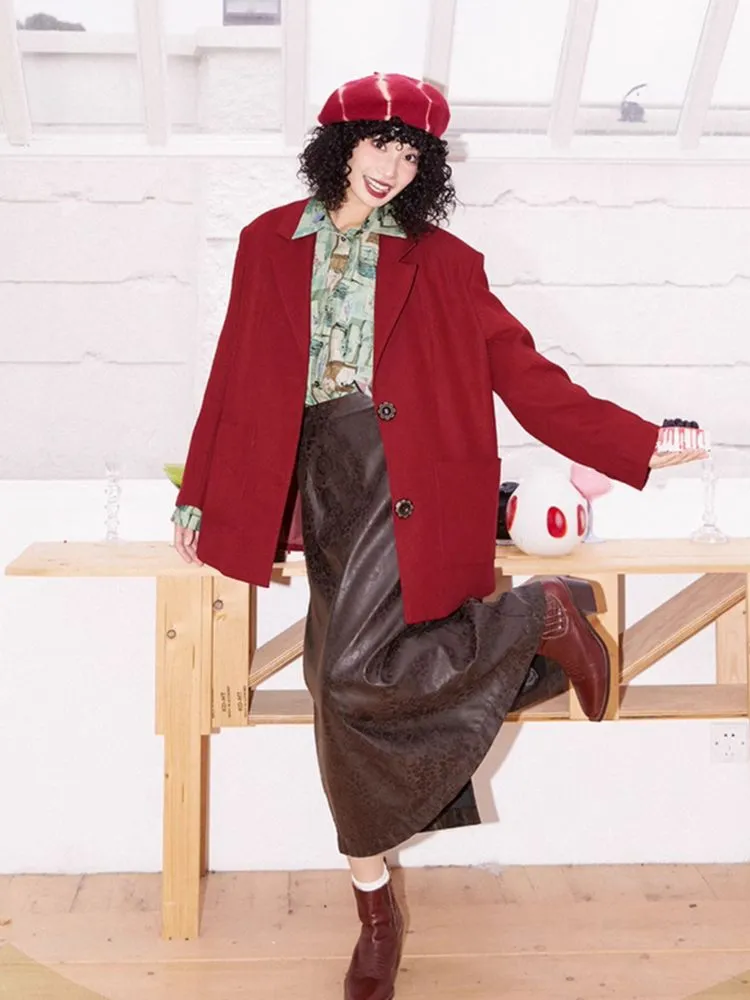 Retro Print Leather A-Line Skirt【s0000005536】