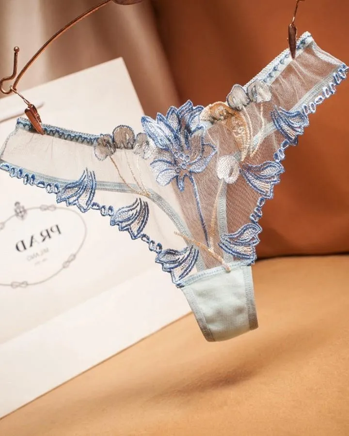 See-through Mesh Splicing Embroidery Thong Panties