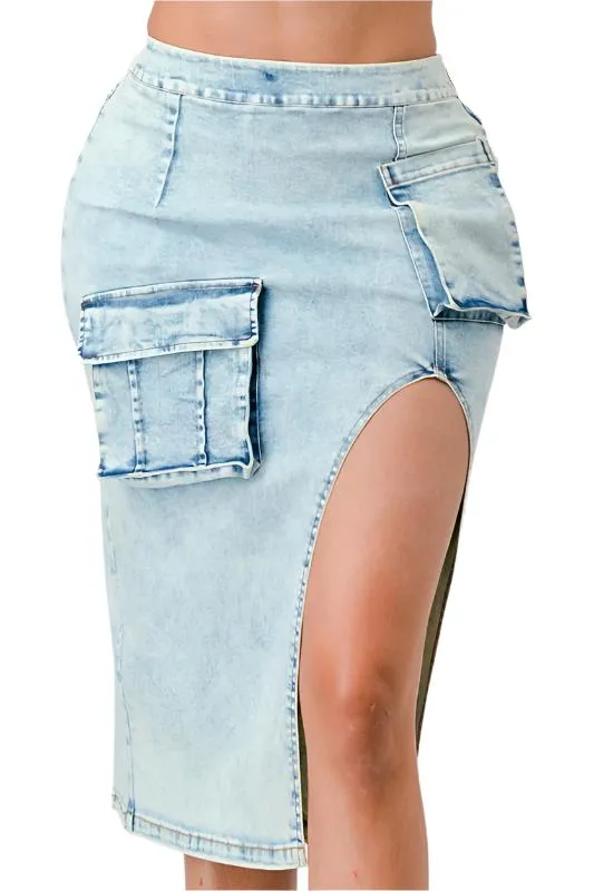 TEEK - CASUAL WASHED DENIM LEG SKIRT