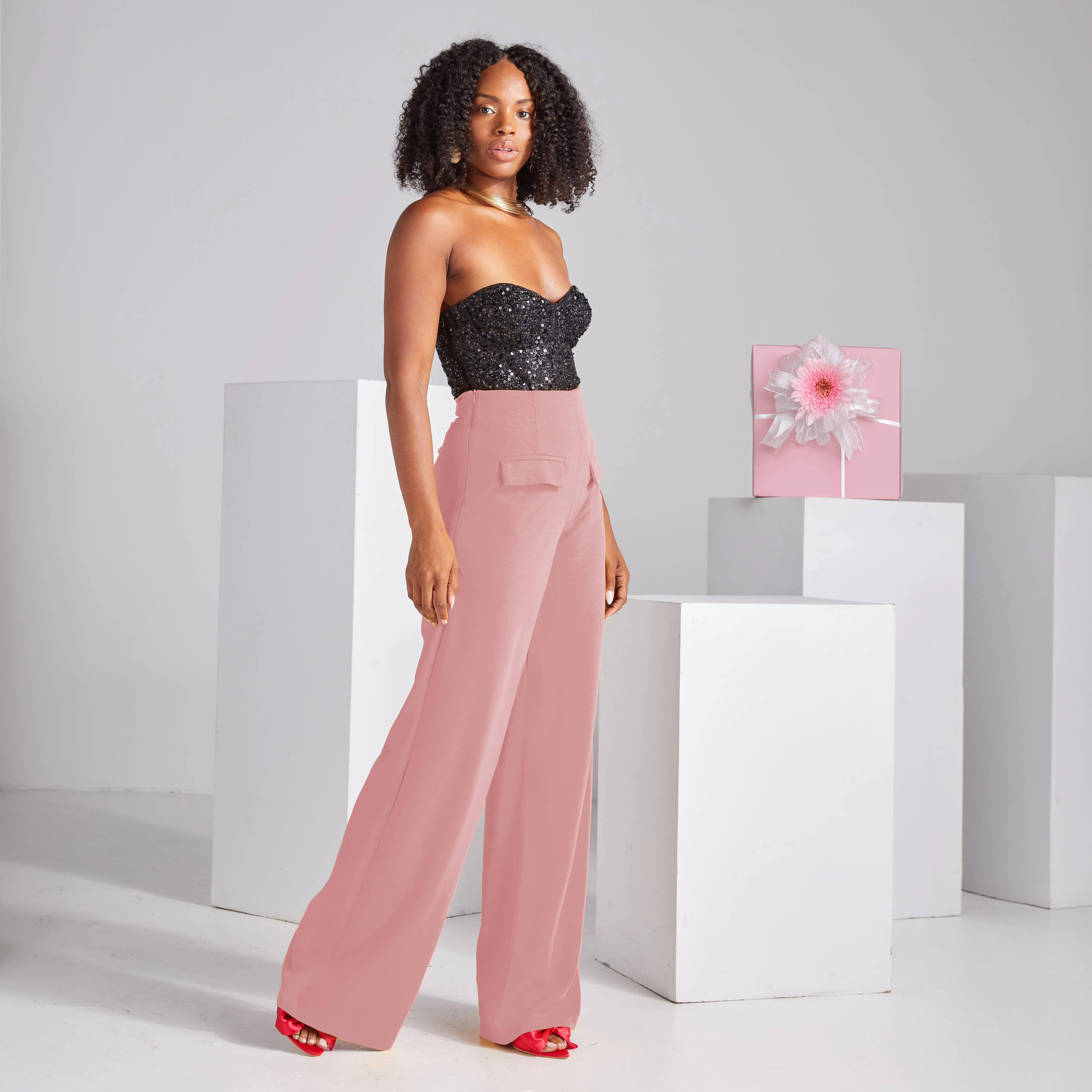 Wide Leg Stretch Pants - Blush