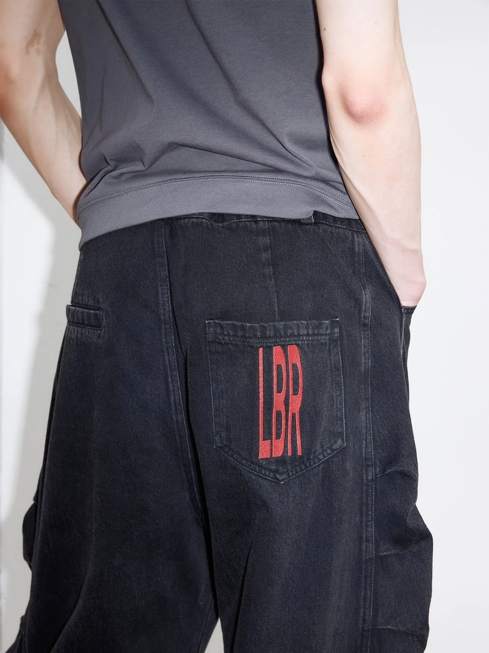 Wide-leg washed denim pants